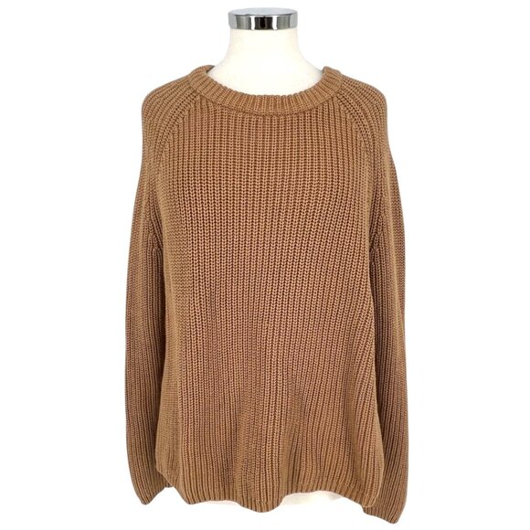 Quince Sweaters - Quince Fisherman Crew Sweater Organic Cotton Camel Tan Size XL